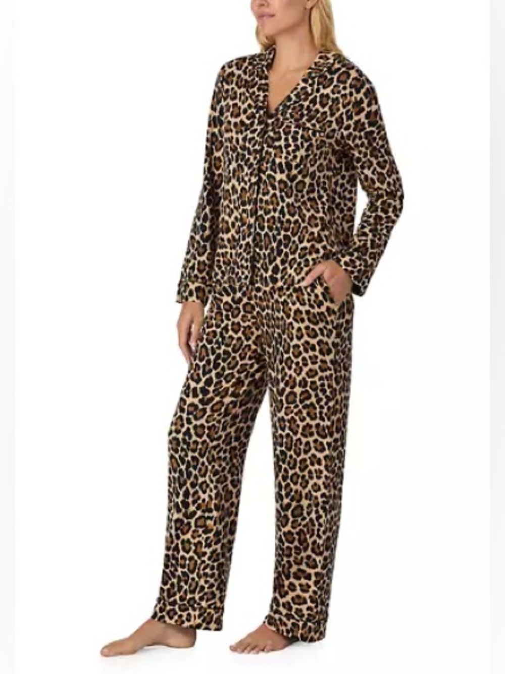 Kate Spade Leopard Print Long Sleeve Button Down and Pants PJ Lounge Set